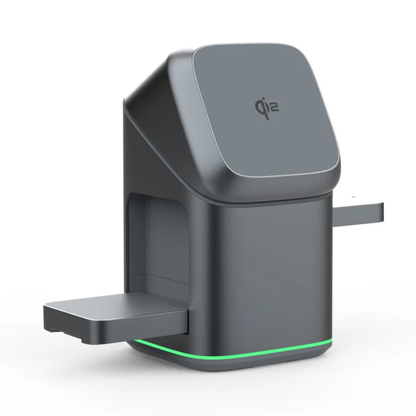 Station de charge 3-en-1 sur bureau avec iPhone en charge