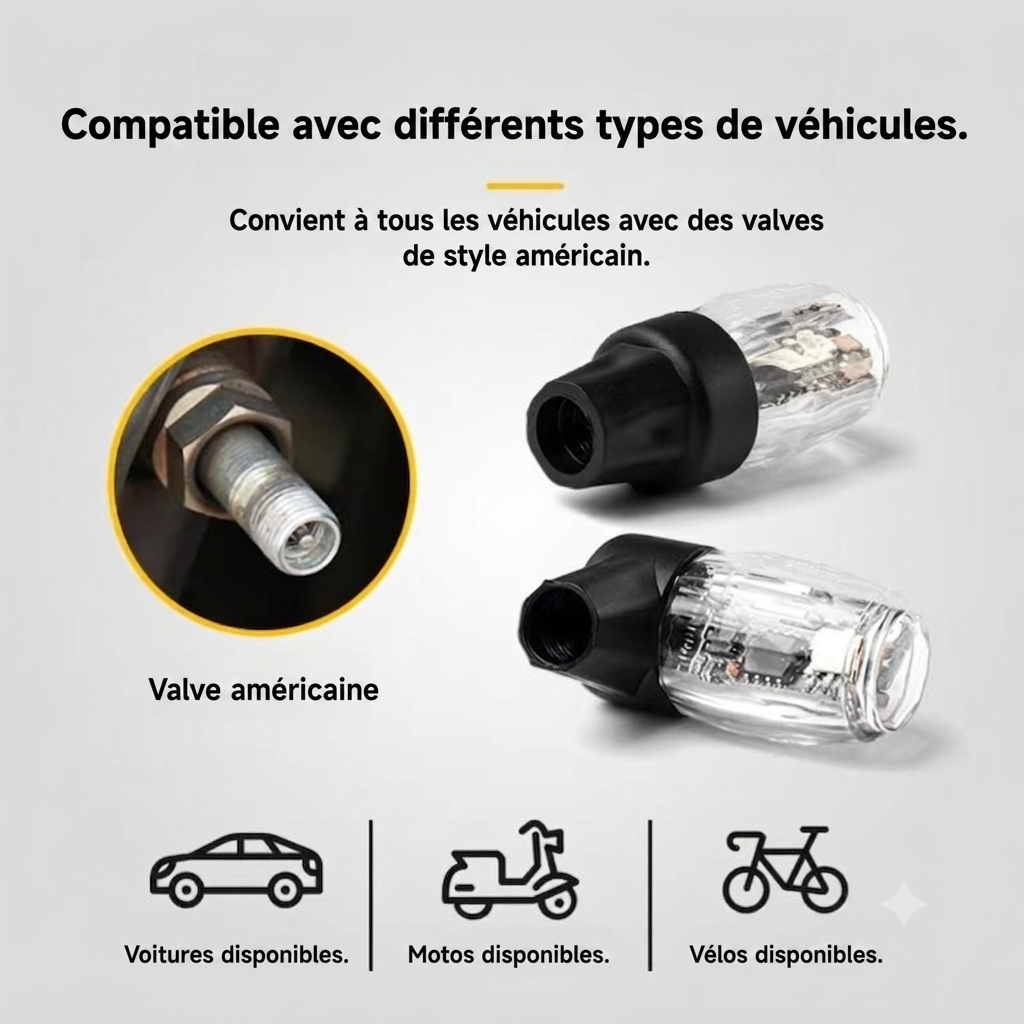 Adapté à divers véhicules avec valves d'air